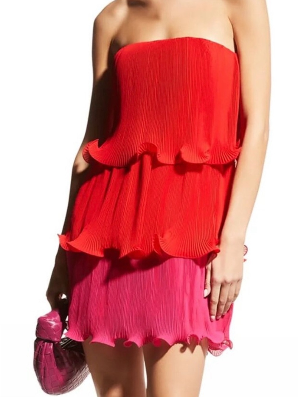 Milly Red Strapless Pleated Mini Dress